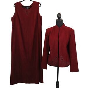 NWT Vintage 90s Y2K Positive Attitude Oxblood Microsuede Dress Suit Set Maxi 14